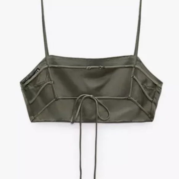 Zara khaki olive green linen blend boho festival open back strappy crop top NWT - Picture 3 of 11